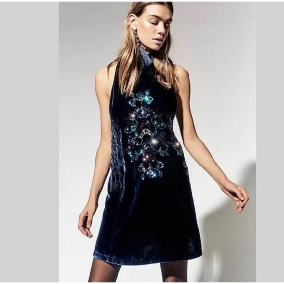 Free People Dresses & Skirts - Free People Navy Velvet sequin Jill’s velvet swing